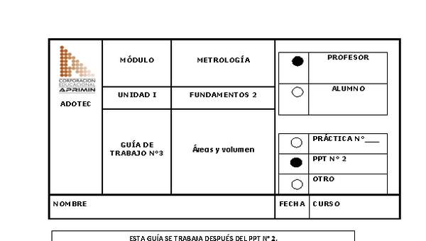 Guía de trabajo del docente Metrología, áreas y volumen