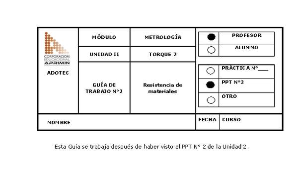 Guía de trabajo del docente Metrología, resistencia de materiales