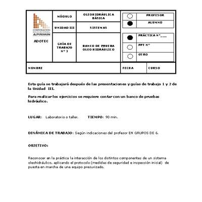 Guía de trabajo del estudiante Oleo-hidráulica, banco de prueba oleo-hidráulico