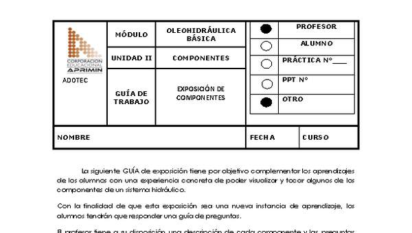 Guía de trabajo del docente Oleo-hidráulica, exposición de componentes