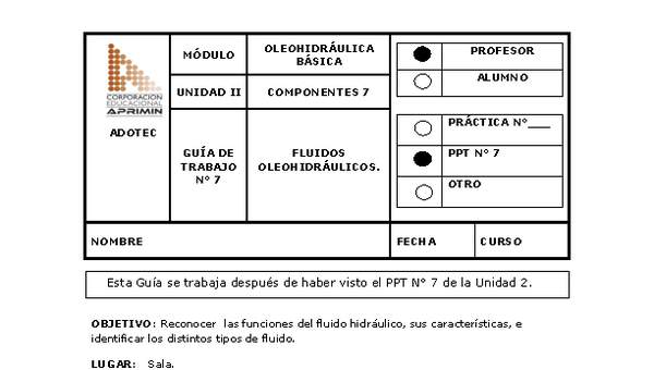 Guía de trabajo del docente Oleo-hidráulica, fluidos hidráulicos