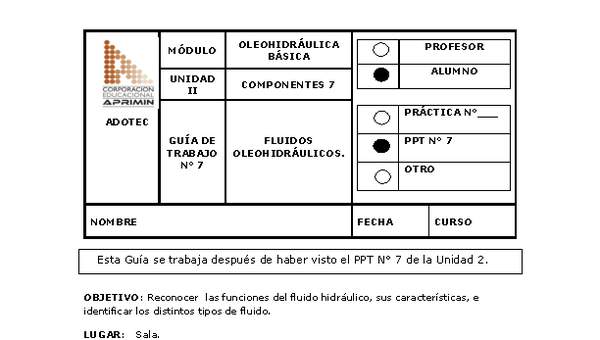 Guía de trabajo del estudiante Oleo-hidráulica, fluidos hidráulicos