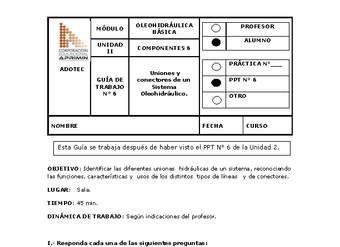 Guía de trabajo del estudiante Oleo-hidráulica, uniones y conectores de un sistema oleo-hidráulico.