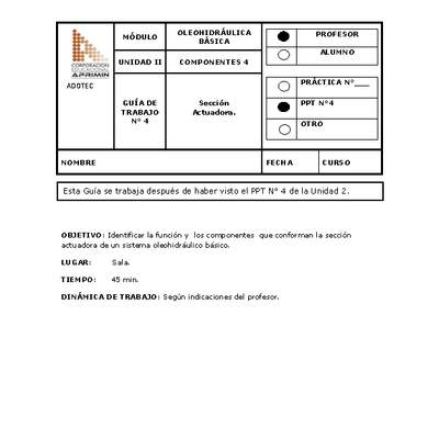 Guía de trabajo del docente Oleo-hidráulica. sección actuadora.