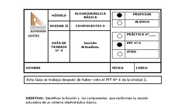 Guía de trabajo del docente Oleo-hidráulica. sección actuadora.