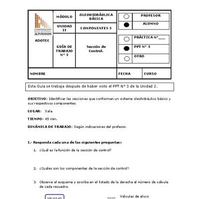 Guía de trabajo del estudiante Oleo-hidráulica, sección de control.