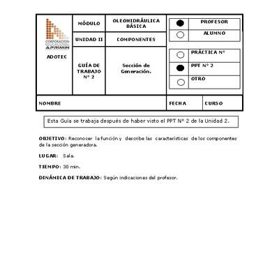 Guía de trabajo del docente Oleo-hidráulica, sección de generación.