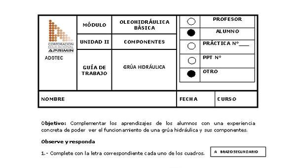 Guía de trabajo del estudiante Oleo-hidráulica, grúa hidráulica.