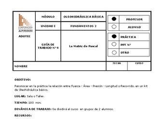 Guía de trabajo del docente Oleo-hidráulica, la matriz de Pascal.