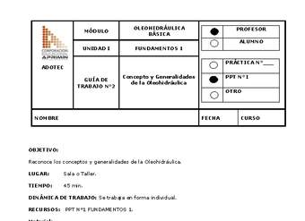 Guía de trabajo del docente Oleo-hidráulica, concepto y generalidades de la oleo-hidráulica