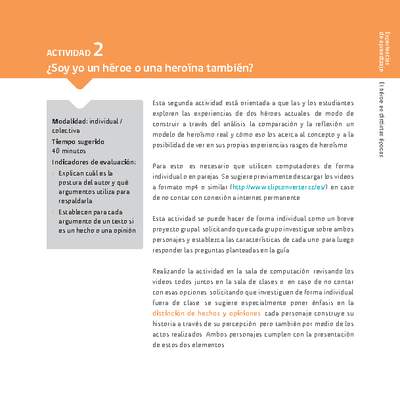 Sugerencia para el profesor: Actividad 2: ¿Soy yo un héroe o una heroína también?