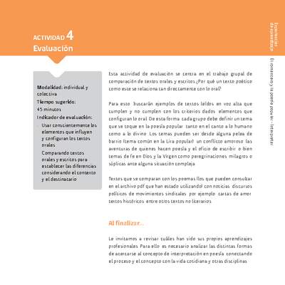 Sugerencia para el profesor: Actividad 4: Evaluación