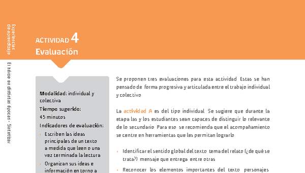 Sugerencia para el profesor: Actividad 4: Evaluación