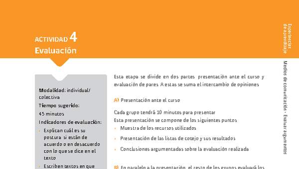 Sugerencia para el profesor: Actividad 4: Evaluación