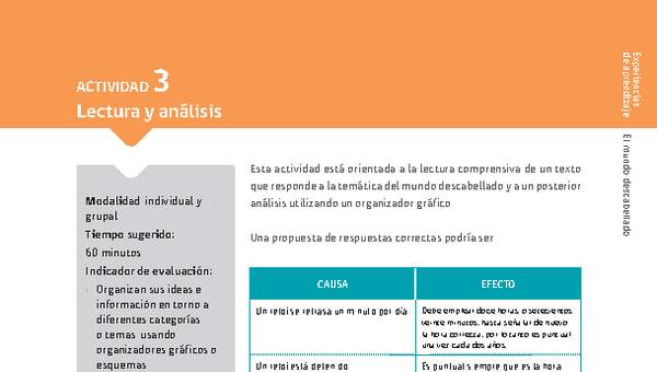 Sugerencia para el profesor: Actividad 3: Lectura y análisis