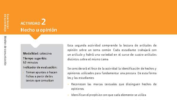 Sugerencia para el profesor: Actividad 2: Hecho u opinión