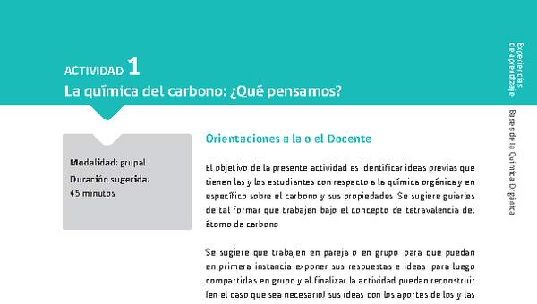 Sugerencia para el profesor: Actividad 1. La química del carbono, ¿qué pensamos?