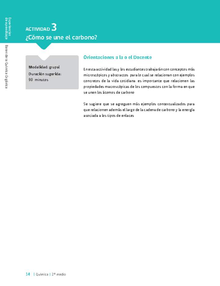 Sugerencia para el profesor: Actividad 3. ¿Cómo se une el carbono?