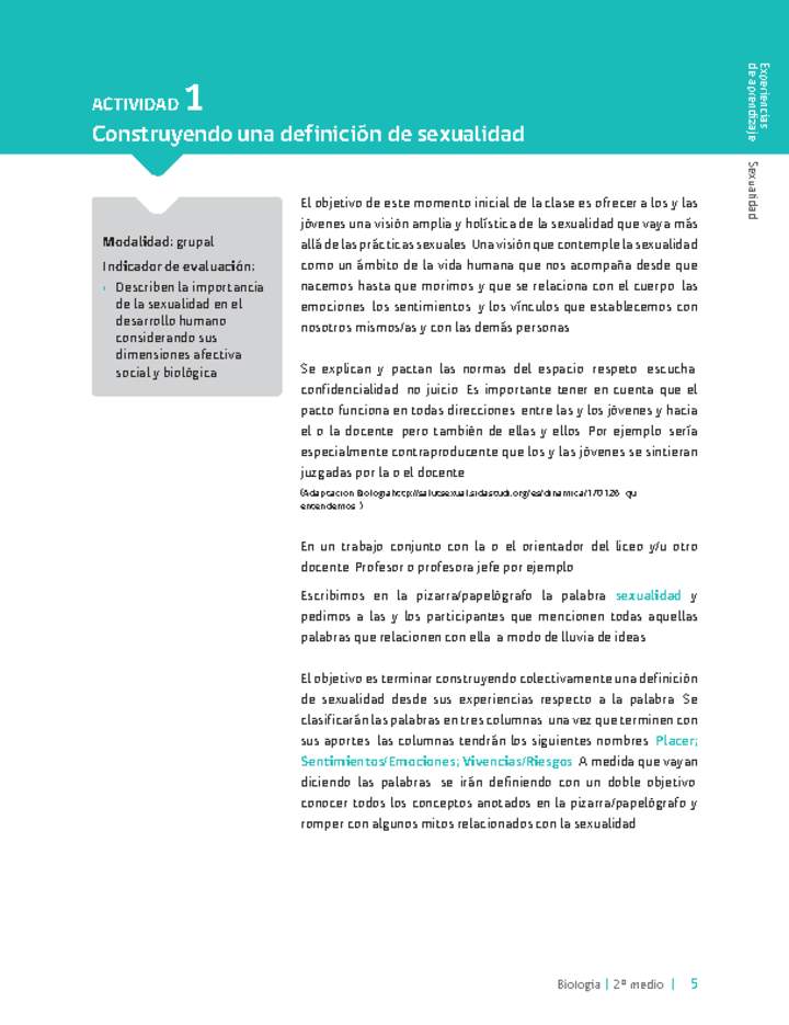 Sugerencia para el profesor: Actividad 1. Construyendo una definición de sexualidad