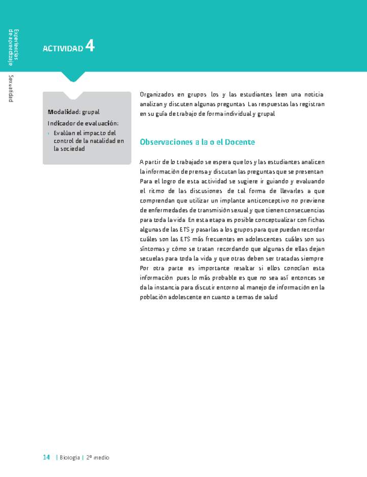 Sugerencia para el profesor: Actividad 4. Maternidad y paternidad responsable