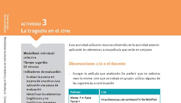 Sugerencia para el profesor: Actividad 3: La tragedia en el cine