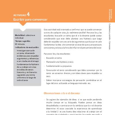 Sugerencia para el profesor: Actividad 4: Escribir para convencer