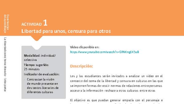 Sugerencia para el profesor: Actividad 1: Libertad para unos, censura para otros