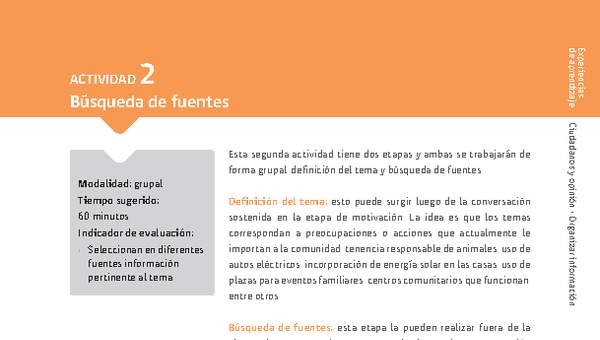 Sugerencia para el profesor: Actividad 2: Búsqueda de fuentes