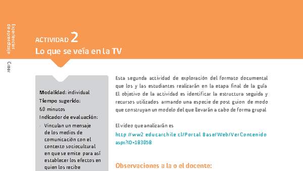 Sugerencia para el profesor: Actividad 2: Lo que se veía en la TV