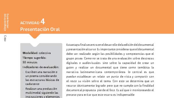 Sugerencia para el profesor: Actividad 4: Presentación Oral