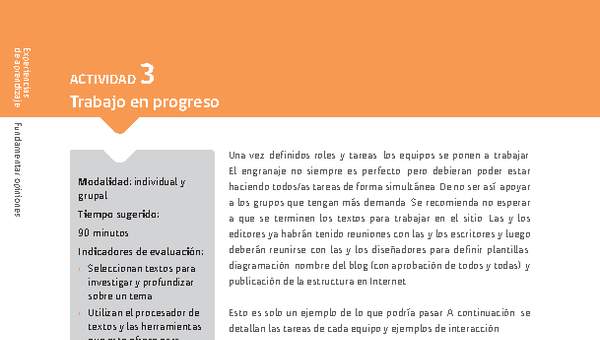 Sugerencia para el profesor: Actividad 3:Trabajo en progreso