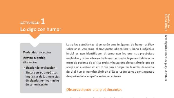 Sugerencia para el profesor: Actividad 1: Lo digo con humor