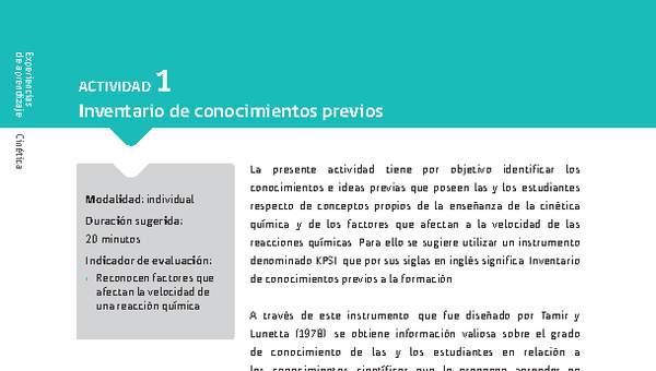 Sugerencia para el profesor: Actividad 1. Inventario de conocimientos previos