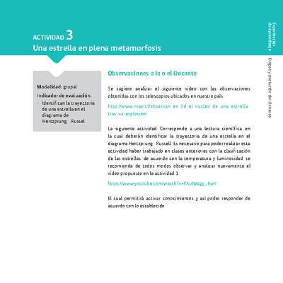 Sugerencia para el profesor: Actividad 3. Una estrella en plena metamorfosis