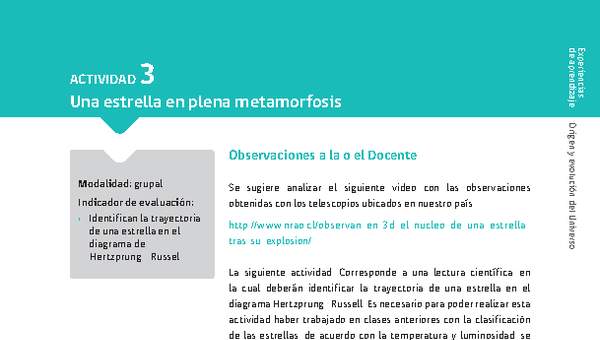 Sugerencia para el profesor: Actividad 3. Una estrella en plena metamorfosis