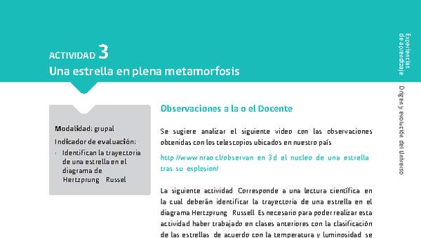 Sugerencia para el profesor: Actividad 3. Una estrella en plena metamorfosis