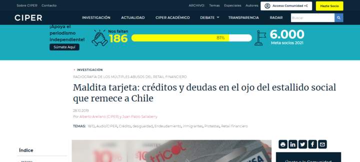 CIPER: Reportaje sobre los créditos de consumo en Chile