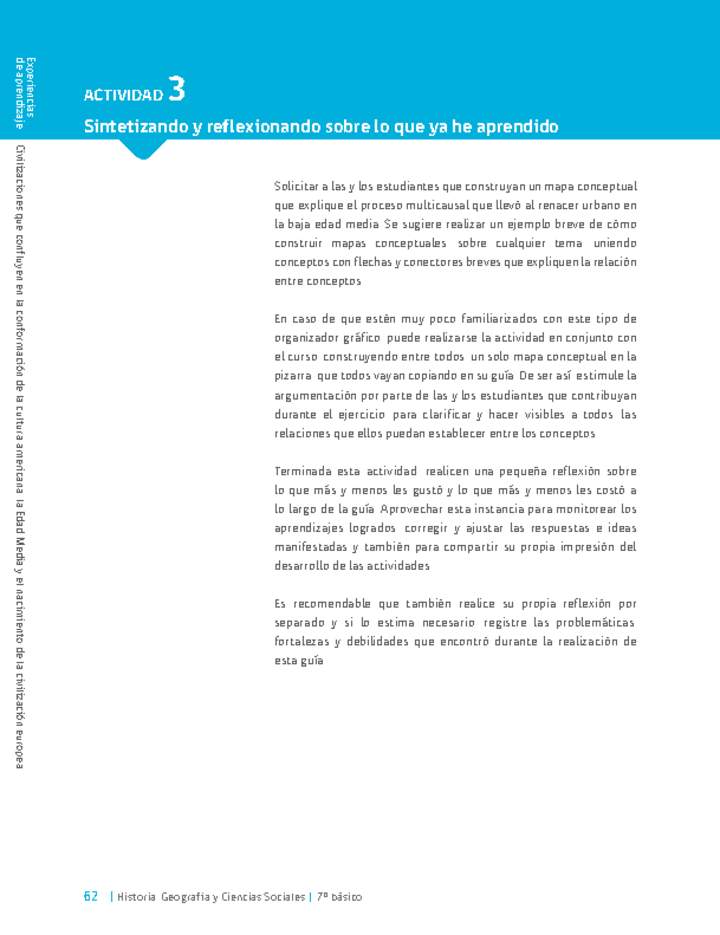 Sugerencia para el profesor: Actividad 3: Sintetizando y reflexionando sobre lo que ya he aprendido