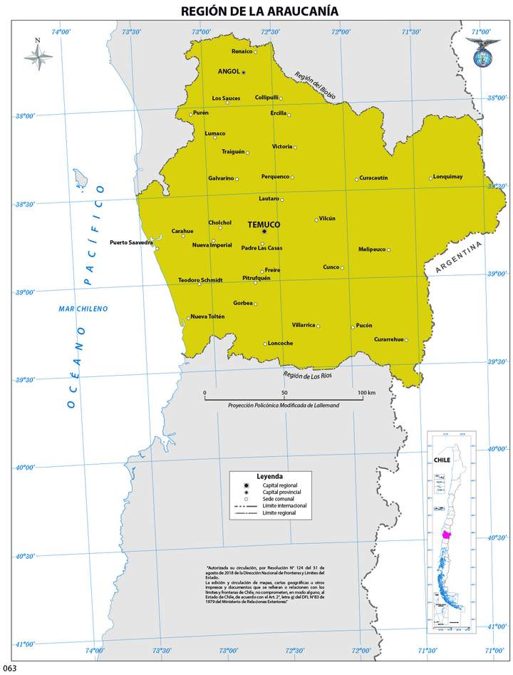 Mapa región de la Araucanía (color)