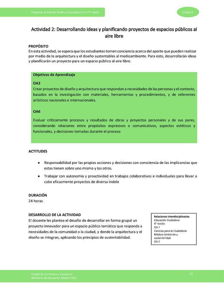 Actividad 2: Desarrollando ideas y planificando proyectos de espacios públicos al aire libre