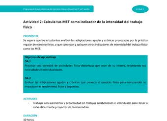 Actividad 2: Calcula tus MET como indicador de la intensidad del trabajo físico