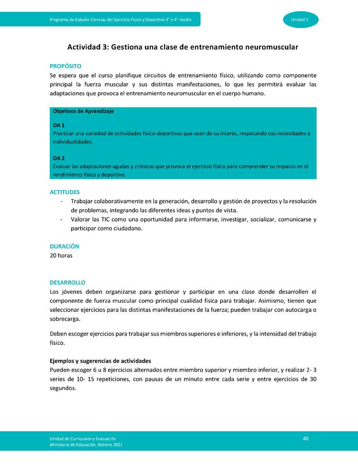 Actividad 3: Gestiona una clase de entrenamiento neuromuscular