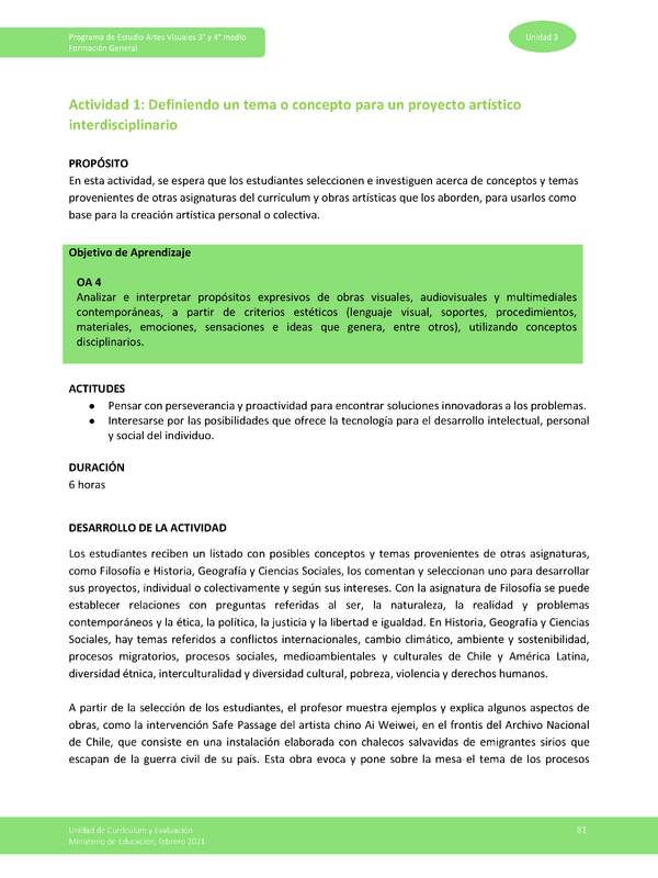 Actividad 1: Definiendo un tema o concepto para un proyecto artístico interdisciplinario