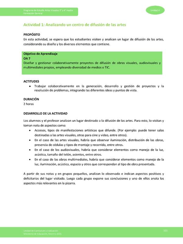 Actividad 1: Analizando un centro de difusión de las artes