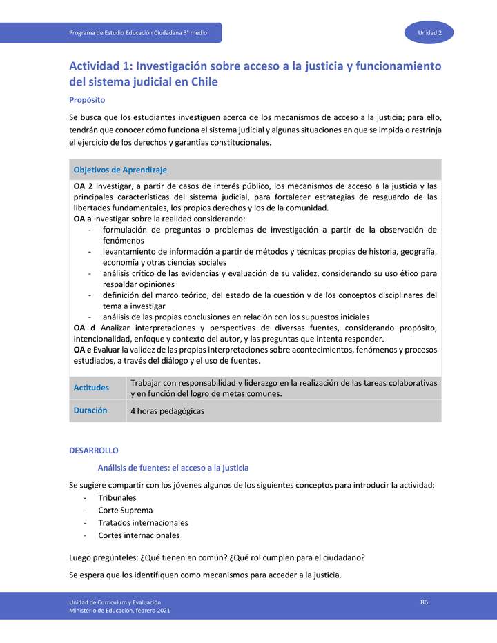 Actividad 1: Investigación sobre acceso a la justicia y funcionamiento del sistema judicial en Chile