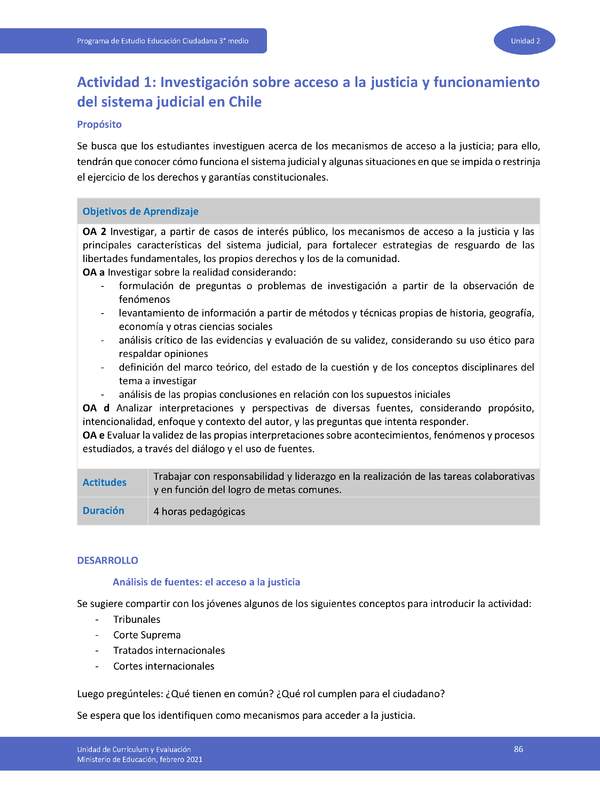 Actividad 1: Investigación sobre acceso a la justicia y funcionamiento del sistema judicial en Chile