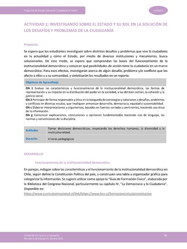 Actividad 1: Investigando sobre el Estado y su rol en la solución de los desafíos y problemas de la ciudadanía