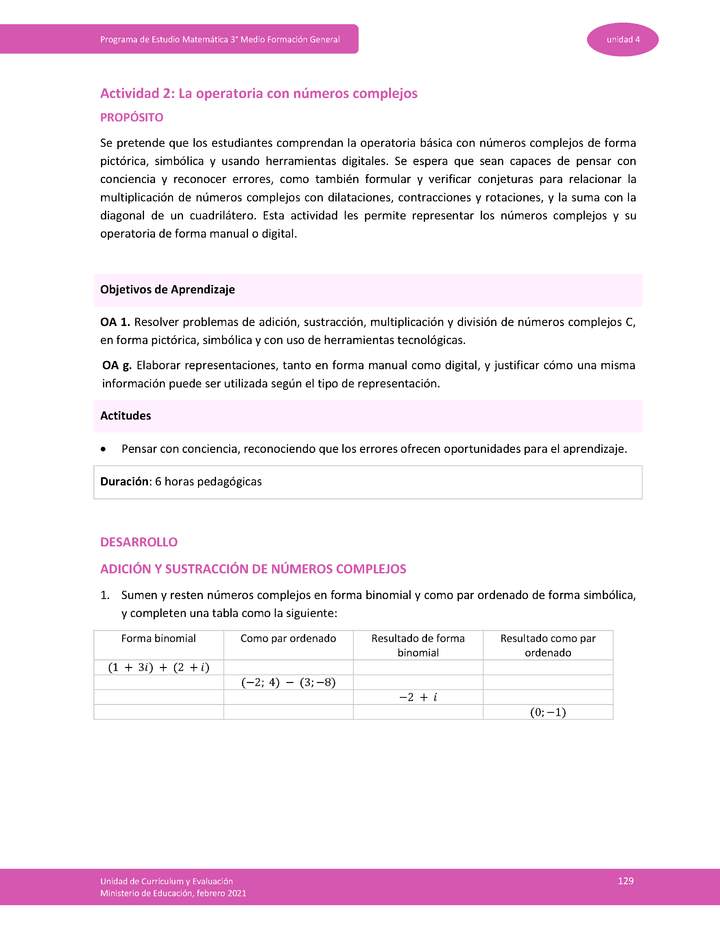 Actividad 2: La operatoria con números complejos