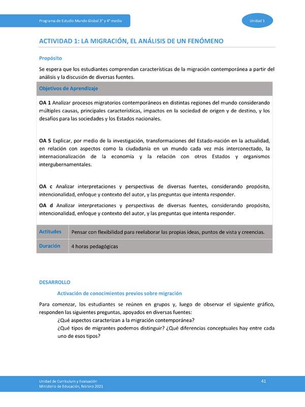 Actividad 1: La migración, el análisis de un fenómeno