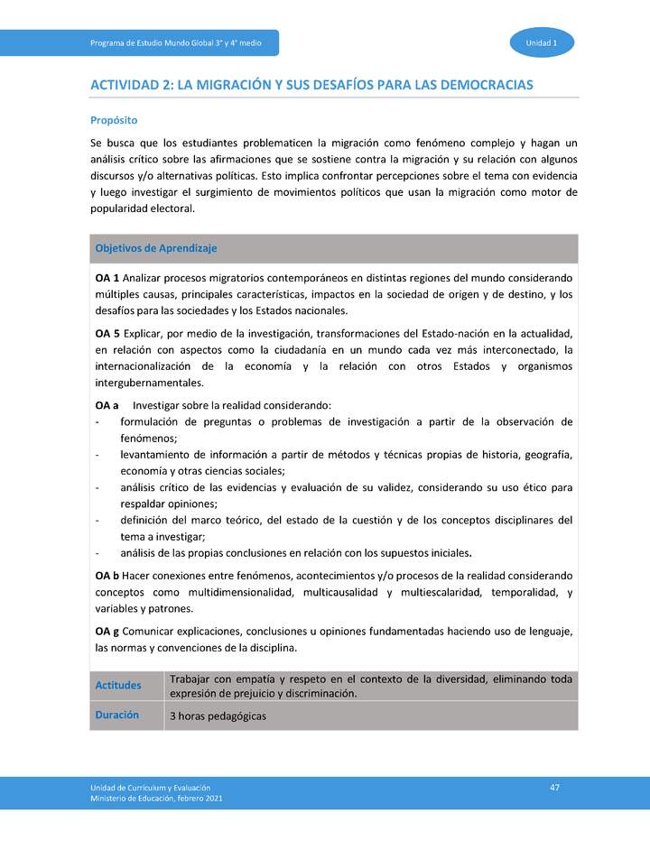 Actividad 2: La migración y sus desafíos para las democracias